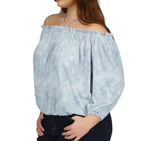 Michael Kors Petal Print Halter Off-The-Shoulder Long Sleeve Blouson Top size 2X - Picture 1 of 5